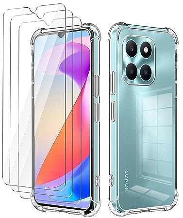 LYZXMY case for Honor X6a 4G Transparent mobile phone case + 3 pcs tempered glass protective film, case soft silicone TPU Anti Scratch Anti Collision Clear Case