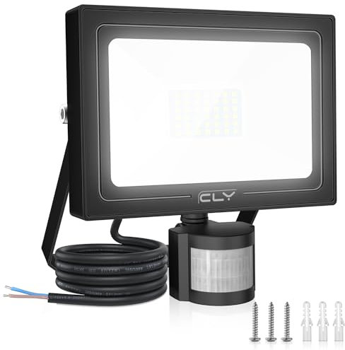 CLY 80W Security Lights Outdoor Motion Sensor, 7520LM PIR Sensor Security Light IP66 Waterproof Motion Sensor Floodlight, 6500K Cold White LED Outdoor Light Mains Powered for Garage Fixed 30s Lighting