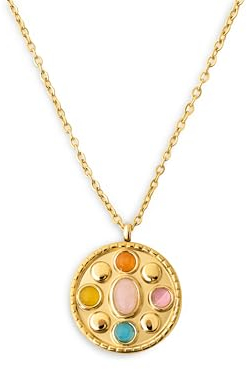 SINGULARU - Collana Medallion Five Stones. Catena con Medaglione in Acciaio con Finitura Placcata Oro 18 Kt e Zirconi. Gioielli da Donna