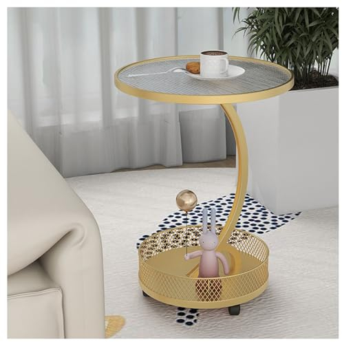 NOIRDA Mobiler Beistelltisch Mit Rollen, Glastisch, Tischplatte Aus Gehärtetem Glas, C-förmiges Sofa-Beistelltisch Für Kleine Räume, Schlafzimmer, Wohnzimmer, Heimbüro (Color : Gold)