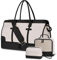 ETRONIK Weekender Reisetasche Damen, Große Weekender Bag Mit Schuhfach & Nass-Tasche, Tragetasche Travel Bag Mit Kulturtasche, Tasche für kliniktasche 3er Set Beige-Schwarz Weiß Large