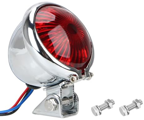 Swsdee Motorcycle Rear Light - Motorbike Led Stop Tail Light, Shiny Silver with Red Lenses, Universal 12V Motorcycle Led Tail Light Brake Rear Lamp,Suitable for Motorcycles (Red-Silver Shell)
