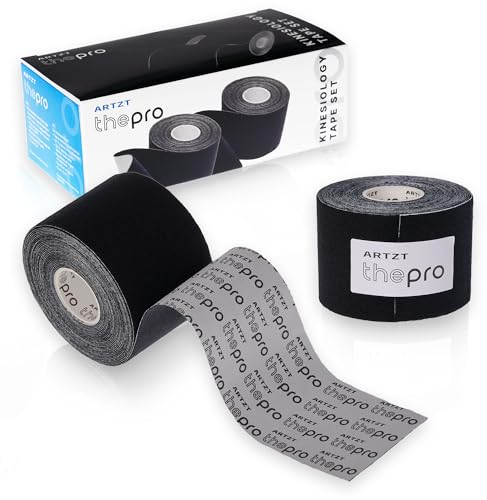 ARTZT thepro Kinesiologisches Tape | Hautfreundlich, Hypoallergen & Wasserfest | Für Sport & Physiotherapie | Material: Baumwolle | Maße: 5m x 5cm | 2er-Set (schwarz/schwarz)