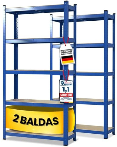 KARAT Schwerlastregal, 2er Set, 50 x 100 x 200 cm Steckregal, Kellerregal, Lagerregal - 5 verstellbare Böden (Blau)