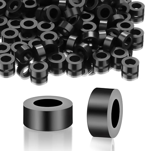 SWTYExt 100 Stück Runde Abstandshalter ABS Nylon Unterlegscheiben M4-7X3mm Distanzhülsen Kunststoff Schwarz Abstandshalter Wand Isolierung Beilagscheiben ohne Gewinde Abstandshülsen für Schrauben