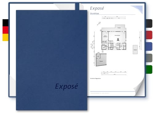 Exposémappe A4 Naturkarton - BL-exclusivdruck® BL-plus - mit Prägung Exposé - für Ihre hochwertige Objekt-Präsentation aus 350g/m² Pappe - Exposé-Mappe für Immobilien-Makler (Königsblau, 8 Stück)