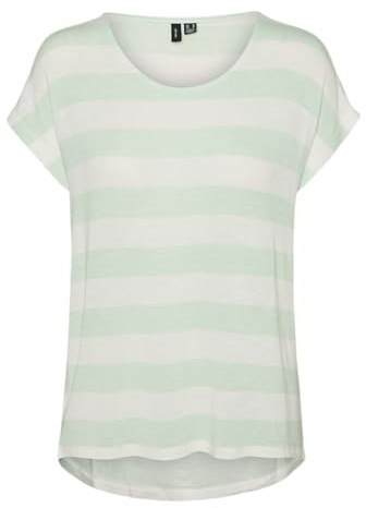 VERO MODA Damen VMWIDE Stripe SL TOP GA JRS NOOS T-Shirt, Birds Egg Green/Stripes:Snow White, Medium