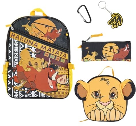 Disney Der König der Löwen Hakuna Matata Kinder-Rucksack und Lunchtasche, 40,6 cm, 5-teiliges Set, Mehrfarbig, One Size, Cartoon