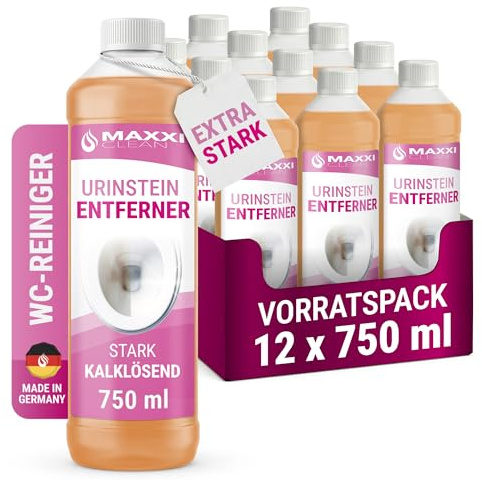 Maxxi Clean | 12x 750 ml Urinsteinentferner [Extra Stark] | Extrem kraftvoller & sparsamer WC-Reiniger | Entfernt hartnäckigste Ablagerungen wie Urinstein & Kalkstein