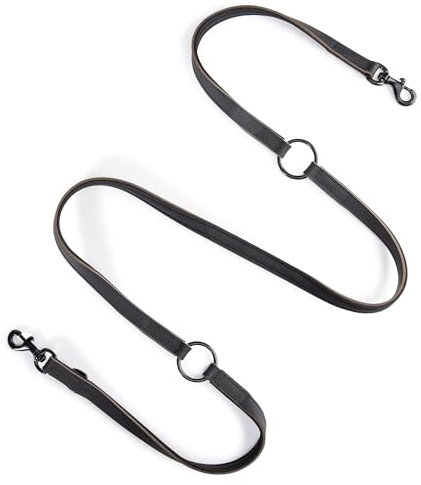 Hundeleine Leder 2,0m Premium Hunde Leine aus Büffel-Leder und Neopren | Schwarze Edelstahl-Karabiner | Hunde Führleine mehrfach verstellbar - Tamy (Schwarz)