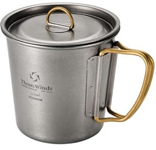 Thous Winds Titanium Mug, 250ml Camping Coffee Mug Water Cup with Foldable Handle Outdoor Cup for Backpacking Hiking Cooking