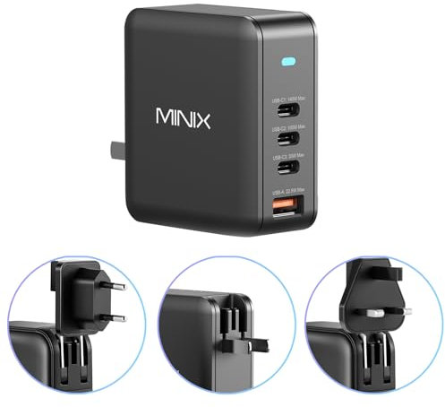 MINIX 165W USB C Charger, GaN II Charger PD3.1 Max 140W,Turbo 4-Port GaN Wall Charger, Fast Charging Station, Compatible with MacBook Pro/iPad/iPhone15 14 13 Pro Max/Steam Deck/Galaxy S24 Ultra