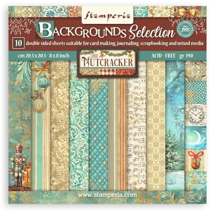Stamperia - Scrapbook Paper Pad for Scrapbooks, Albums, Cards, Bullet Journals and More, Acid Free, Double-Sided, Perfect for Crafts and Gifting (The Nutcracker Backgrounds) (20.3 x 20.3cm)