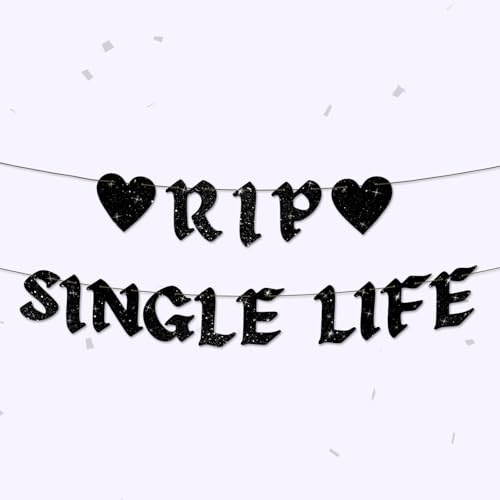 Rip Single Life Banner, 2,44 m Bachelorette Glitzer Banner Lustige Braut Kulisse Junggesellinnenabschied Brautparty Girlande, Kein DIY Erforderlich
