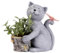 Kexpery solarbetriebener dekorativer Tier-Pflanzgefäß, kreative Katzen-Schmetterlings-Pflanzgefäß-Statue mit Licht, Desktop-Katzen-Blumentopf, Hofdekoration