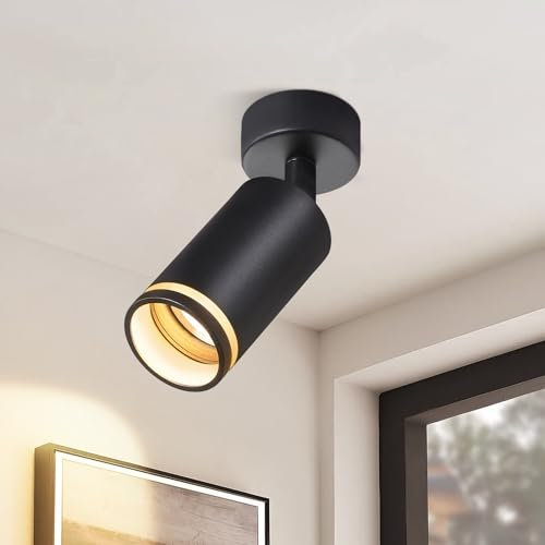 meoaow Deckenstrahler Schwarz 1 Flammig Flurlampe Modern Deckenlampe Strahler GU10 Spots Schwenkbar Innen Metall Deckenleuchte Deckenspots für Flur Küche Wohnzimmer, Ohne Leuchtmittel