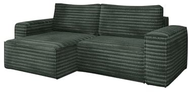 Kaiser Möbel - Ecksofa mit Schlaffunktion und Bettkasten - Ecksofa Cord - 248 cm breit, 140 cm tief - Große Liegefläche 140x200 cm - BOHOO Couch Ecksofa L Form, Ottomane Links - Grün