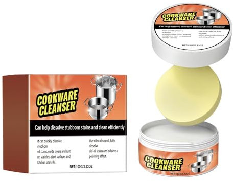 Cookware Cleaning Paste For Cleanser & Polish Stainless Steel Degreaser For Pots Pans Bakeware & Grills Quickly Dissolve Stubborn Oil Oxide Layer & On Surfaces & Kitchen Utensi (Orange, 7x7x6.5cm)