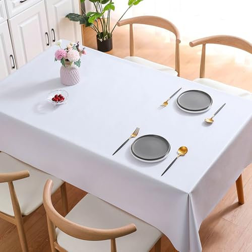 BCughia Tischdecken 120 x 170 cm Weiß, Rechteckig Tischdecke Abwaschbar PVC Einfarbig Tischdecke für Küche,Esszimmer,Tischdekoration