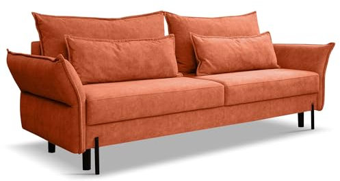 Kaiser Möbel - Sofa mit Schlaffunktion und Bettkasten - Couch 3 Sitzer - 239 x 98 cm - Klappsofa, Relaxsofa, Schlafsofa für Wohnzimmer, Jugendzimmer - Hohe Beine, Bonell-Feder - Volio - Orange