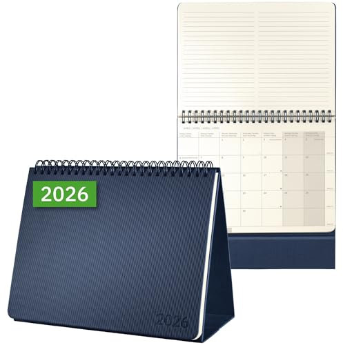 SIGEL C2683 Tischkalender Querkalender 2026, ca. A5 quer, dunkelblau, Hardcover, 2 Seiten = unten Monat/oben Notizseite, 144 Seiten, zum Aufstellen, aus nachhaltigem Papier, Conceptum