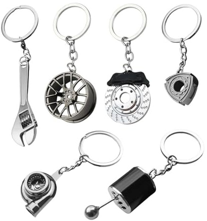 6 Stück Autoteile-Element-Schlüsselanhänger, Kreative Schlüsselanhänger, Metall-Schlüsselanhänger, Modische Personalisierte Schlüsselanhänger, Geschenk-Schlüsselanhänger