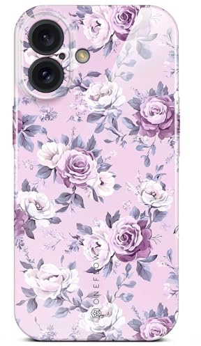 ONEFLOW Flower Cover für iPhone 16 Hülle in Floral Optik, Blumen Designer Case Handy Schutzhülle mit Kameraschutz, Hardcase dünne Handyhülle Blumenmuster, Flieder