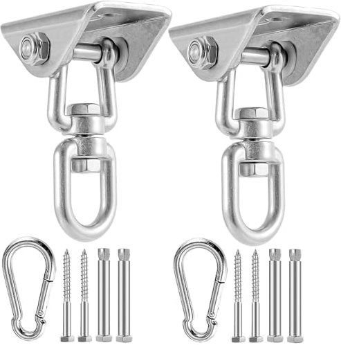 2 Piezas Ganchos Techo Acero Inoxidable para Hormigón y Madera, Soporte Saco Boxeo 450kg Capacidad con Fijación Tornillo, Anclaje Pared 360 ° Rotación para Columpios, Hamacas, Silla Colgante, Yoga