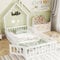 Kinderbett Bodenbett 90x200 mit Rausfallschutz&Lattenrost, Montessori Bett Hausbett mit Schornsteinform&Dach&Tür, Einzelbett Gitterbett Holzbett Bettgestell Spielbett, Kiefernholz, Ohne Matratze, Weiß