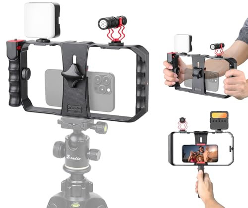 Zeadio Universal Smartphone Vlogging-Kit mit RGB-Licht & Mikrofon - Handy-Stabilisator-Käfig für iPhone/Android, Content Creator