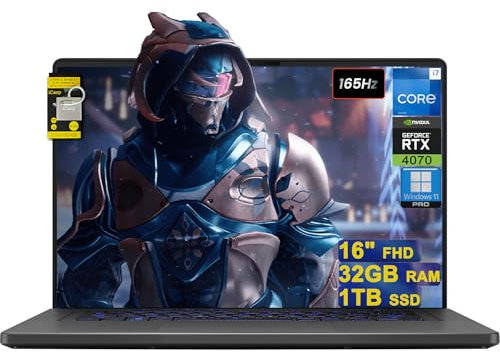 ASUS ROG Zephyrus G16 Ordinateur portable de jeu 16 FHD 165 Hz Intel 10 cœurs i7-13620H 32 Go de RAM 1 To SSD GeForce RTX4070 rétroéclairé Thunderbolt Caméra IR Win11Pro ICP Hub