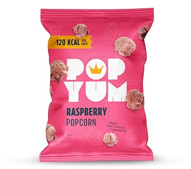 POPYUM Raspberry-Flavoured Vegan & Gluten-Free Popcorn 12-Pack of 23g Bags | Halal & Kosher Multipack Snacks | Dairy-Free, Low-Calorie Office Snacks | Movie Night Popcorn Snacks | 120 Kcal per Pack