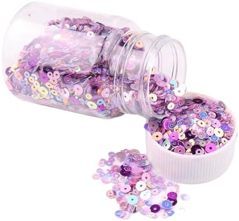 1 flacone da 50 ml di paillettes sfuse glitterate con foro in PVC luccicanti rotonde da 2/3/4 mm paillettes viola per cucire (circa 9000 pezzi)