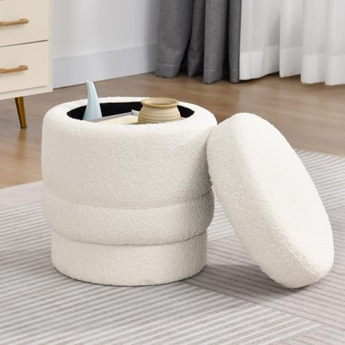Duhome Ottoman Drehbar Rund Polsterhocker mit Stauraum Sitzhocker mit Deckel Stauhocker für Schlafzimmer Wohnzimmer Flur