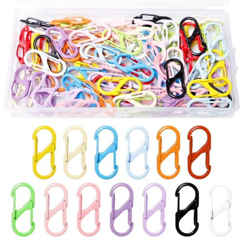Sxutop 78 Stück S Karabiner Mini Bunt, Doppelkarabiner 30 mm, 13 Farben | Karabinerhaken S Form Klein, 2 Öffnungen, für Schlüsselanhänger, Rucksack, Bastelarbeiten