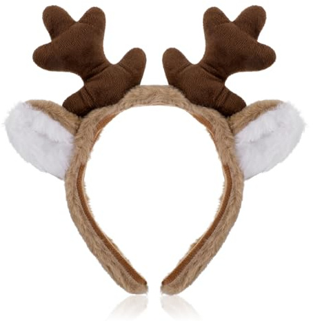 Qianyu Serre-tête en bois de renne avec oreilles d'animaux - Accessoire pour cheveux de cerf - Pour fête, cosplay, Noël, Halloween