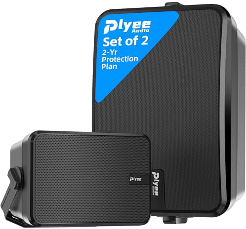 Plyee Audio Altoparlante Bluetooth Esterni, Sistema Attivo + Passivo a Montaggio a Parete, Amplificatore Integrato, Ingresso AUX per Patio, Portico, Piscina, Garage, Confezione da 2 (MZ-660)