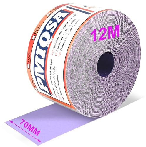PMIQSA 12m Sandpaper Roll 800 Grit Hook and Loop Sanding Paper | Paper for Sanding Wood Paint Plaster Filler Metal and More 70mm Wide Sandpaper Compatible with Machine Sanders & Hand Sanders