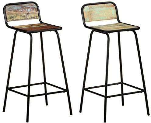 Yunovire Barhocker 2er Set, Altholz Massivholz, 44x44x84 cm, mit Fußstütze, Industrie-Design, für Küche, Esszimmer, Theke