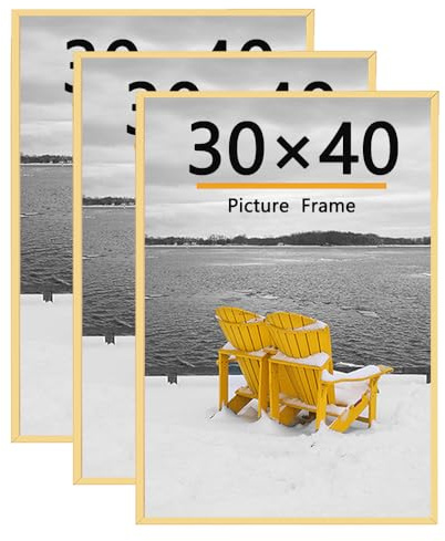 Baoee 3 Pack 30x40 Bilderrahmen, 30x40 Bilderrahmen Gold für Fotogalerie - Einschubstreifen, horizontale oder vertikale Wandmontage