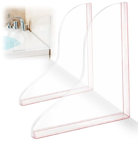 Aihoom 2 Pack Shower Splash Guards, Self Adhesive Acrylic Water Splash Guard for Bathtub Corners, Clear Bathroom & Kitchen Sink Shower Water Blocker to Keep Floors Dry for Tubs, Washbasins and Sinks