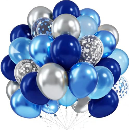 Luftballons Marine Blau Silber, 60 Stück Helium Ballons Dunkelblaues Silber | Helium Ballons Metallic Blau, Luftballon Blau, Mann Geburtstags Hochzeit Babyparty Taufe Baby Shower Junge Blau Party Deko