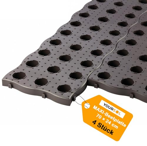 YOURSOL Maxi-Beetplatte 70x24 cm Set 4 Stück, Rutschfester Gartenweg mit Klicksystem, Pflasterung für Gemüsebeete, Garten Trittplatten, Kunststoff Bodenplatten
