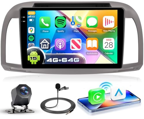 VECHTEL 4G+64G Android 15 Radio de Coche para Nissan Micra III K12 2002-2010, 9'' Incell HD de Pantalla Táctil con Carplay Android Auto Inalámbrico GPS Wi-Fi USB Bluetooth Radio FM RDS Cámara Trasera