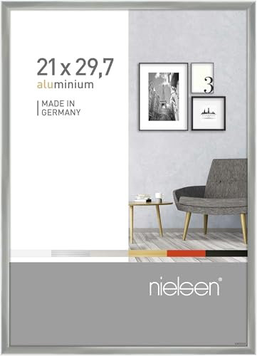nielsen Bilderrahmen, 21 x 29,7 cm (A4), Aluminium, Silber glanz, Dokumentenrahmen zum Aufhängen im Hoch- & Querformat, Echtglas, Pixel