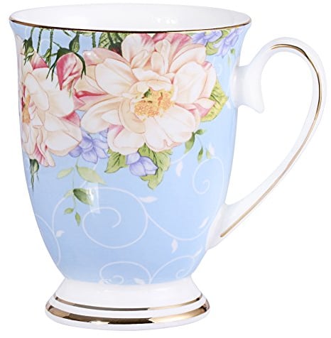 AWHOME Royal Fine China Coffee Mug Assorted Colors Tea Cup 11 oz (1, Blue) (Blue)