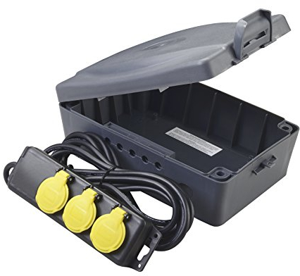 Masterplug WBXIP35/FR-MP IP54 MASTERBOX Coffret étanche avec Bloc 3 Prises IP44, 3000 W, 230 V, Noir