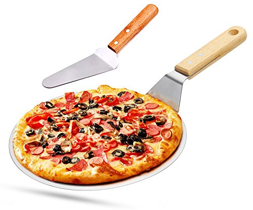 Erjiaen Pizzaschieber, Pizza-Pieheber aus Edelstahl mit Holzgriff zum Backen von hausgemachter Pizza und Brot, Kuchen und Keksen