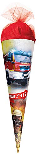 ROTH Geschenk-Schultüte Feuerwehr 35 cm klein - rund Tüllverschluss - Feuerwehrmann Auto