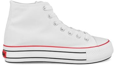 PAYMA - Zapatillas Bambas Botas de Lona Mujer. Puntera de Goma. Playeras de Deporte Casual y Caminar. Color: Blanco Altas Piso Doble. Talla 38